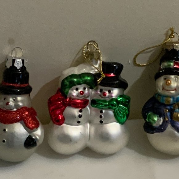 Vintage SNOWMEN CHRISTMAS ORNAMENTS lot of 8 - Picture 3 of 7